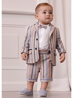 Gestreifte Leinenjacke -...