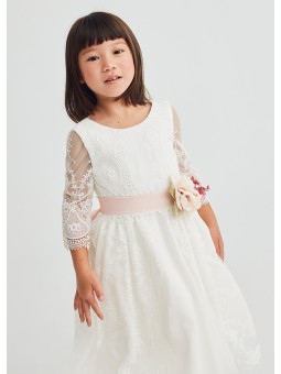 Abito tulle ricamato guipur...